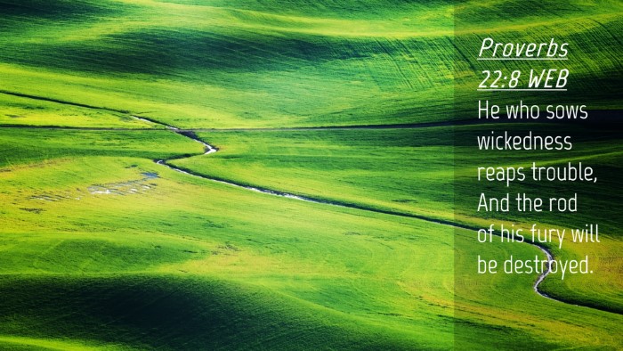 Picture 04 - Proverbs 22:8 WEB Desktop Wallpaper - He who sows wickedness reaps trouble, And the rod - Desktop Bible Verse Wallpaper