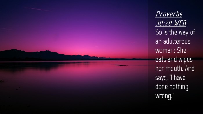 Picture 04 - Proverbs 30:20 WEB Desktop Wallpaper - So is the way of an adulterous woman: She eats - Desktop Bible Verse Wallpaper