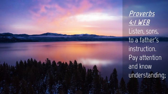 Picture 04 - Proverbs 4:1 WEB Desktop Wallpaper - Listen, sons, to a father's instruction. Pay - Desktop Bible Verse Wallpaper