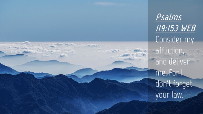 Picture 04 - Psalms 119:153 WEB Desktop Wallpaper - Consider my affliction, and deliver me, For I - Desktop Bible Verse Wallpaper