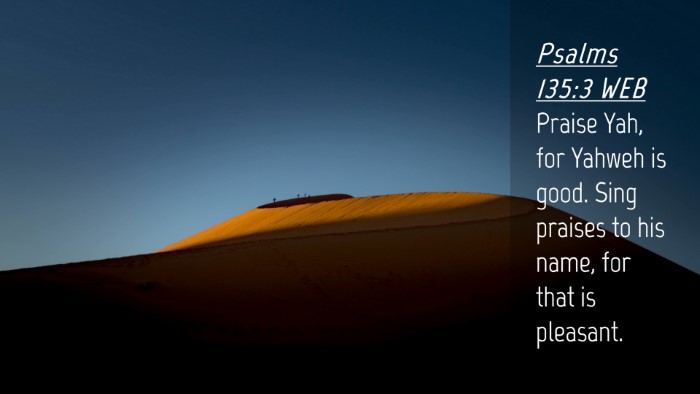 Picture 04 - Psalms 135:3 WEB Desktop Wallpaper - Praise Yah, for Yahweh is good. Sing praises to - Desktop Bible Verse Wallpaper