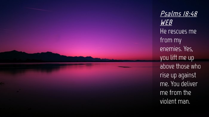 Picture 04 - Psalms 18:48 WEB Desktop Wallpaper - He rescues me from my enemies. Yes, you lift me - Desktop Bible Verse Wallpaper