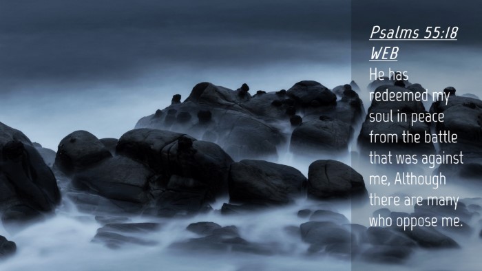 Picture 04 - Psalms 55:18 WEB Desktop Wallpaper - He has redeemed my soul in peace from the battle - Desktop Bible Verse Wallpaper
