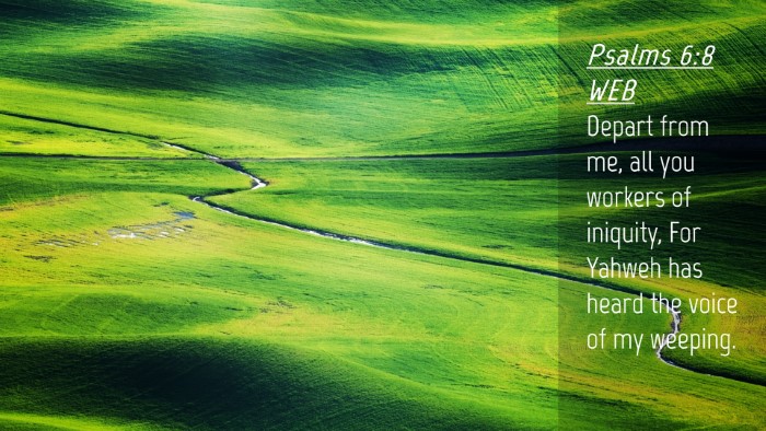Picture 04 - Psalms 6:8 WEB Desktop Wallpaper - Depart from me, all you workers of iniquity, For - Desktop Bible Verse Wallpaper