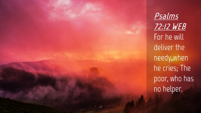 Picture 04 - Psalms 72:12 WEB Desktop Wallpaper - For he will deliver the needy when he cries; The - Desktop Bible Verse Wallpaper