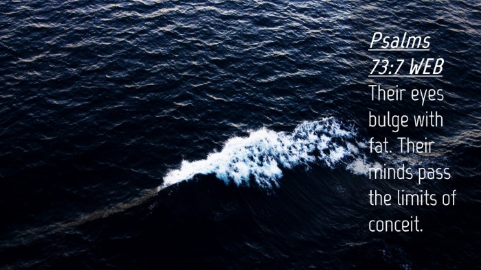 Picture 04 - Psalms 73:7 WEB Desktop Wallpaper - Their eyes bulge with fat. Their minds pass the - Desktop Bible Verse Wallpaper