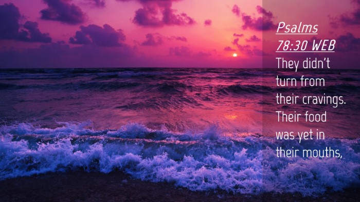 Picture 04 - Psalms 78:30 WEB Desktop Wallpaper - They didn't turn from their cravings. Their food - Desktop Bible Verse Wallpaper