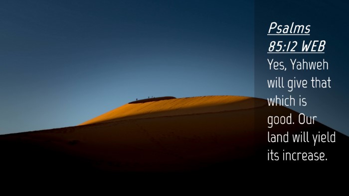 Picture 04 - Psalms 85:12 WEB Desktop Wallpaper - Yes, Yahweh will give that which is good. Our - Desktop Bible Verse Wallpaper