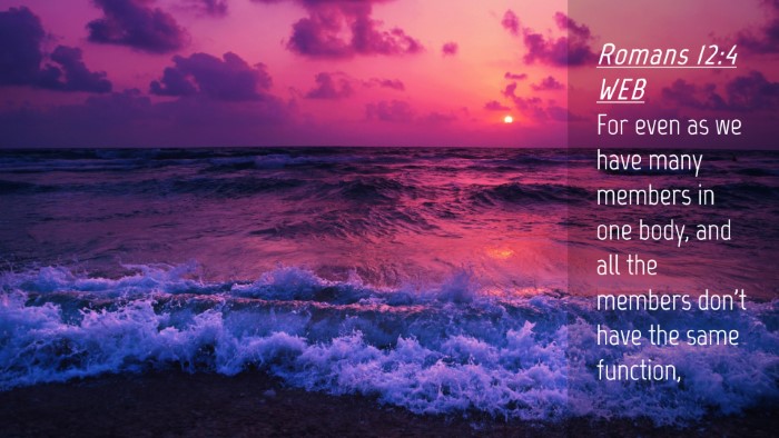 Picture 04 - Romans 12:4 WEB Desktop Wallpaper - For even as we have many members in one body, and - Desktop Bible Verse Wallpaper