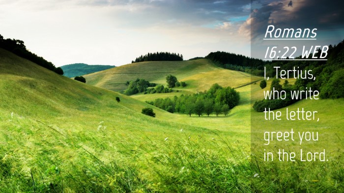 Picture 04 - Romans 16:22 WEB Desktop Wallpaper - I, Tertius, who write the letter, greet you in - Desktop Bible Verse Wallpaper