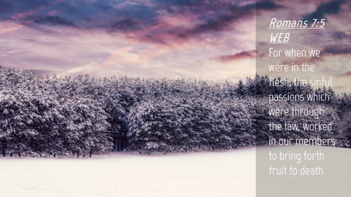 Picture 04 - Romans 7:5 WEB Desktop Wallpaper - For when we were in the flesh, the sinful - Desktop Bible Verse Wallpaper