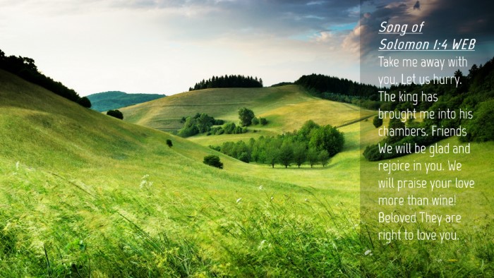 Picture 04 - Song of Solomon 1:4 WEB Desktop Wallpaper - Take me away with you. Let us hurry. The king has - Desktop Bible Verse Wallpaper