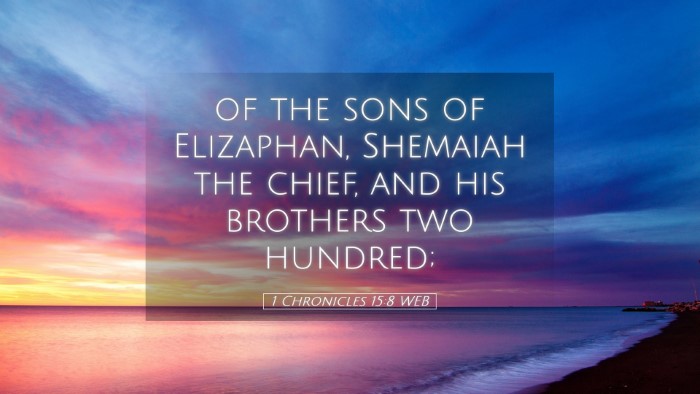Picture 05 - 1 Chronicles 15:8 WEB Desktop Wallpaper - of the sons of Elizaphan, Shemaiah the chief, and - Desktop Bible Verse Wallpaper