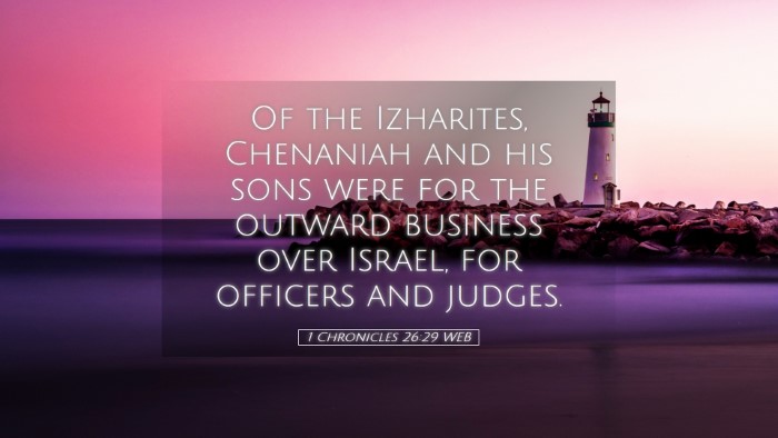 Picture 05 - 1 Chronicles 26:29 WEB Desktop Wallpaper - Of the Izharites, Chenaniah and his sons were for - Desktop Bible Verse Wallpaper