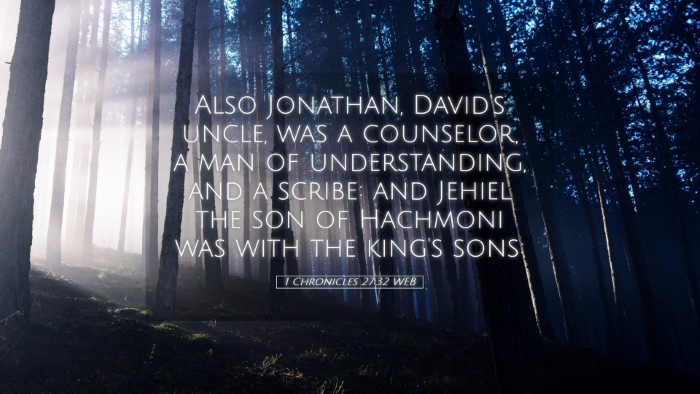 Picture 05 - 1 Chronicles 27:32 WEB Desktop Wallpaper - Also Jonathan, David's uncle, was a counselor, a - Desktop Bible Verse Wallpaper