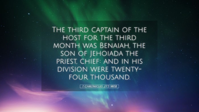Picture 05 - 1 Chronicles 27:5 WEB Desktop Wallpaper - The third captain of the host for the third month - Desktop Bible Verse Wallpaper