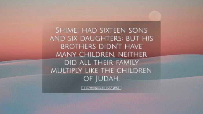 Picture 05 - 1 Chronicles 4:27 WEB Desktop Wallpaper - Shimei had sixteen sons and six daughters; but - Desktop Bible Verse Wallpaper