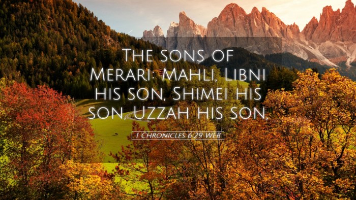 Picture 05 - 1 Chronicles 6:29 WEB Desktop Wallpaper - The sons of Merari: Mahli, Libni his son, Shimei - Desktop Bible Verse Wallpaper