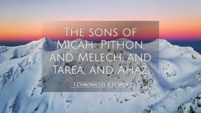 Picture 05 - 1 Chronicles 8:35 WEB Desktop Wallpaper - The sons of Micah: Pithon, and Melech, and Tarea, - Desktop Bible Verse Wallpaper