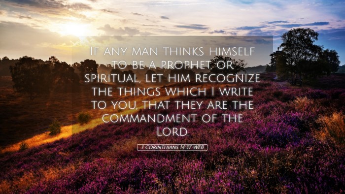 Picture 05 - 1 Corinthians 14:37 WEB Desktop Wallpaper - If any man thinks himself to be a prophet, or - Desktop Bible Verse Wallpaper