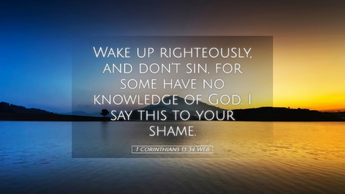 Picture 05 - 1 Corinthians 15:34 WEB Desktop Wallpaper - Wake up righteously, and don't sin, for some have - Desktop Bible Verse Wallpaper