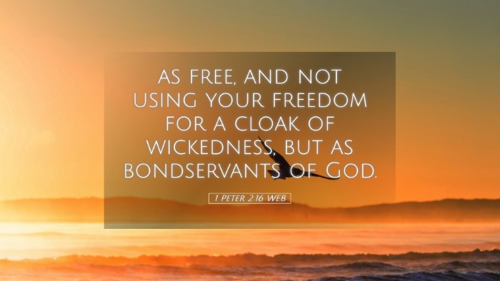 Picture 05 - 1 Peter 2:16 WEB Desktop Wallpaper - as free, and not using your freedom for a cloak - Desktop Bible Verse Wallpaper