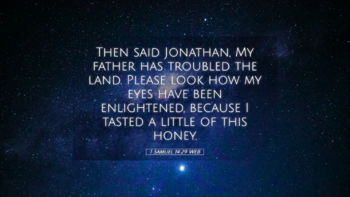 Picture 05 - 1 Samuel 14:29 WEB Desktop Wallpaper - Then said Jonathan, My father has troubled the - Desktop Bible Verse Wallpaper