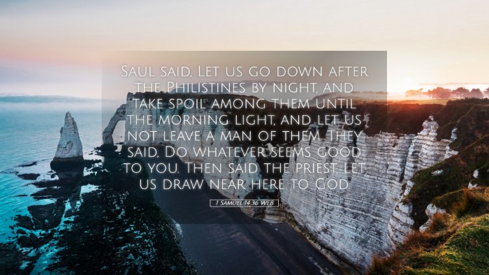 Picture 05 - 1 Samuel 14:36 WEB Desktop Wallpaper - Saul said, Let us go down after the Philistines - Desktop Bible Verse Wallpaper