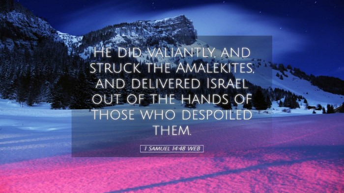 Picture 05 - 1 Samuel 14:48 WEB Desktop Wallpaper - He did valiantly, and struck the Amalekites, and - Desktop Bible Verse Wallpaper