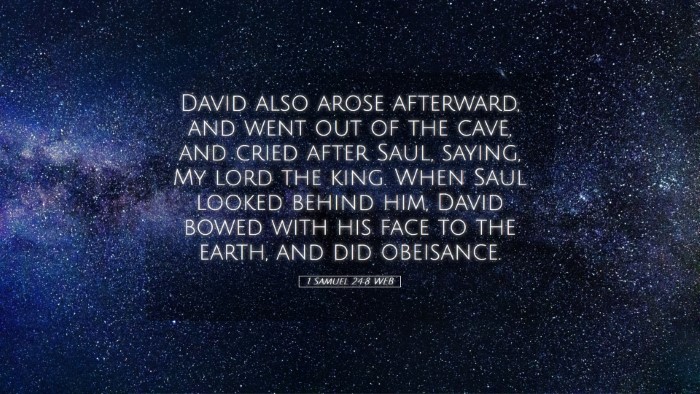 Picture 05 - 1 Samuel 24:8 WEB Desktop Wallpaper - David also arose afterward, and went out of the - Desktop Bible Verse Wallpaper