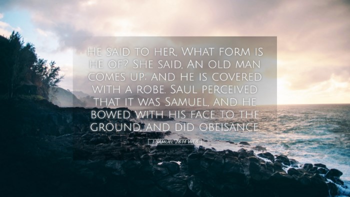 Picture 05 - 1 Samuel 28:14 WEB Desktop Wallpaper - He said to her, What form is he of? She said, An - Desktop Bible Verse Wallpaper