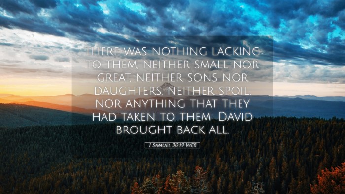 Picture 05 - 1 Samuel 30:19 WEB Desktop Wallpaper - There was nothing lacking to them, neither small - Desktop Bible Verse Wallpaper