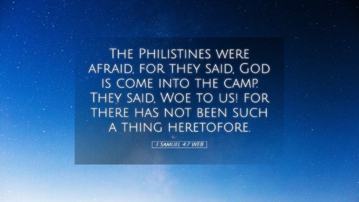 Picture 05 - 1 Samuel 4:7 WEB Desktop Wallpaper - The Philistines were afraid, for they said, God - Desktop Bible Verse Wallpaper