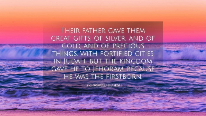 Picture 05 - 2 Chronicles 21:3 WEB Desktop Wallpaper - Their father gave them great gifts, of silver, - Desktop Bible Verse Wallpaper
