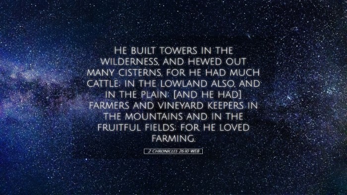 Picture 05 - 2 Chronicles 26:10 WEB Desktop Wallpaper - He built towers in the wilderness, and hewed out - Desktop Bible Verse Wallpaper