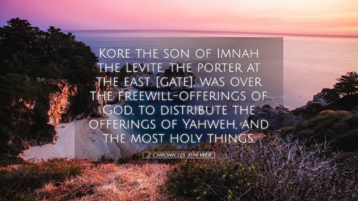 Picture 05 - 2 Chronicles 31:14 WEB Desktop Wallpaper - Kore the son of Imnah the Levite, the porter at - Desktop Bible Verse Wallpaper