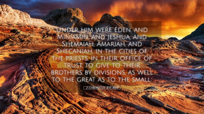 Picture 05 - 2 Chronicles 31:15 WEB Desktop Wallpaper - Under him were Eden, and Miniamin, and Jeshua, - Desktop Bible Verse Wallpaper