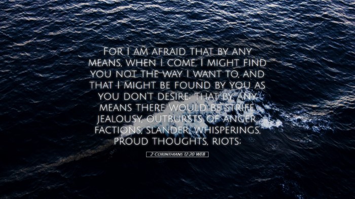 Picture 05 - 2 Corinthians 12:20 WEB Desktop Wallpaper - For I am afraid that by any means, when I come, I - Desktop Bible Verse Wallpaper
