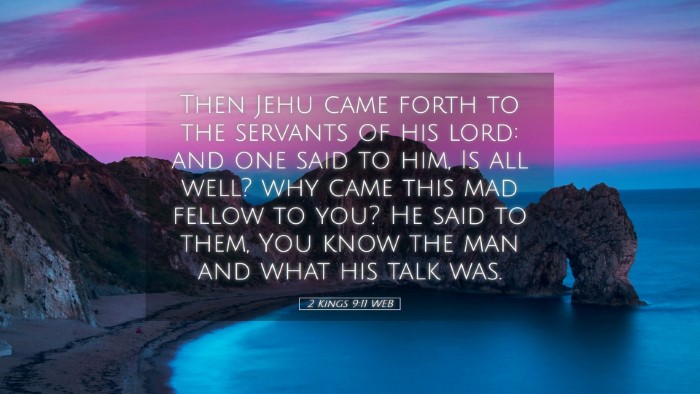 Picture 05 - 2 Kings 9:11 WEB Desktop Wallpaper - Then Jehu came forth to the servants of his lord: - Desktop Bible Verse Wallpaper