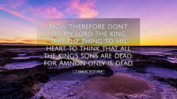 Picture 05 - 2 Samuel 13:33 WEB Desktop Wallpaper - Now therefore don't let my lord the king take the - Desktop Bible Verse Wallpaper