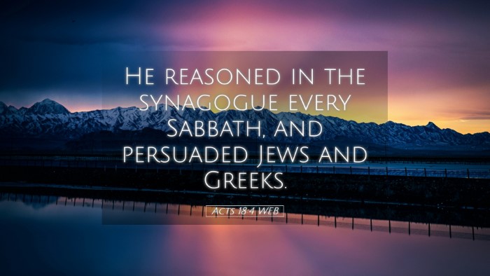 Picture 05 - Acts 18:4 WEB Desktop Wallpaper - He reasoned in the synagogue every Sabbath, and - Desktop Bible Verse Wallpaper