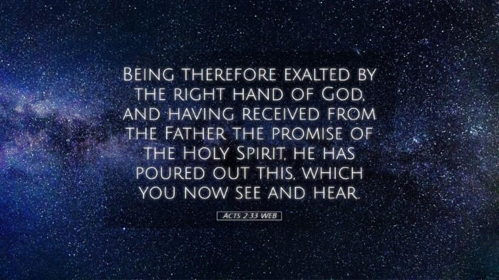 Picture 05 - Acts 2:33 WEB Desktop Wallpaper - Being therefore exalted by the right hand of God, - Desktop Bible Verse Wallpaper