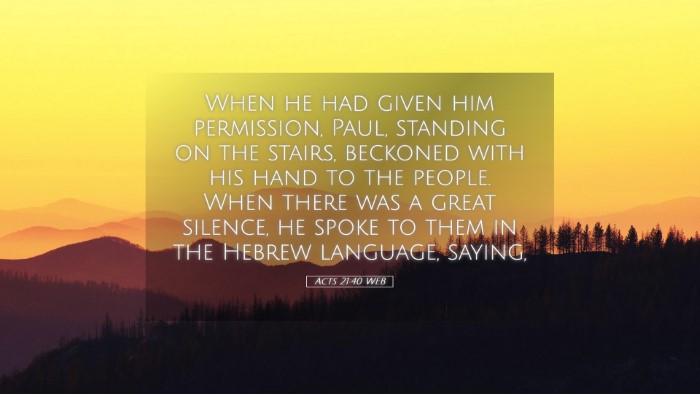 Picture 05 - Acts 21:40 WEB Desktop Wallpaper - When he had given him permission, Paul, standing - Desktop Bible Verse Wallpaper