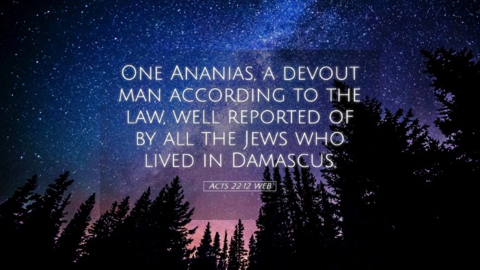 Picture 05 - Acts 22:12 WEB Desktop Wallpaper - One Ananias, a devout man according to the law, - Desktop Bible Verse Wallpaper