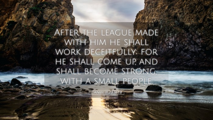 Picture 05 - Daniel 11:23 WEB Desktop Wallpaper - After the league made with him he shall work - Desktop Bible Verse Wallpaper
