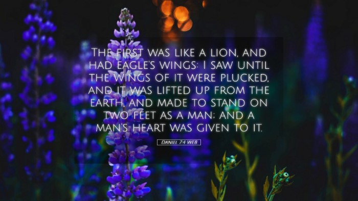Picture 05 - Daniel 7:4 WEB Desktop Wallpaper - The first was like a lion, and had eagle's wings: - Desktop Bible Verse Wallpaper