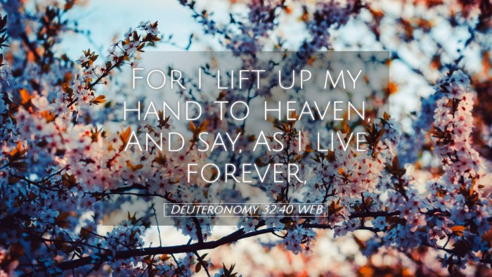 Picture 05 - Deuteronomy 32:40 WEB Desktop Wallpaper - For I lift up my hand to heaven, And say, As I - Desktop Bible Verse Wallpaper