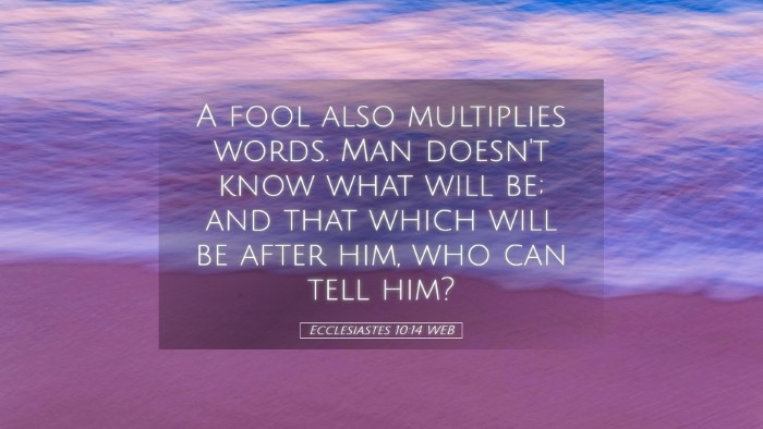 Picture 05 - Ecclesiastes 10:14 WEB Desktop Wallpaper - A fool also multiplies words. Man doesn't know - Desktop Bible Verse Wallpaper