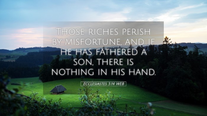 Picture 05 - Ecclesiastes 5:14 WEB Desktop Wallpaper - Those riches perish by misfortune, and if he has - Desktop Bible Verse Wallpaper