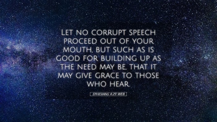 Picture 05 - Ephesians 4:29 WEB Desktop Wallpaper - Let no corrupt speech proceed out of your mouth, - Desktop Bible Verse Wallpaper